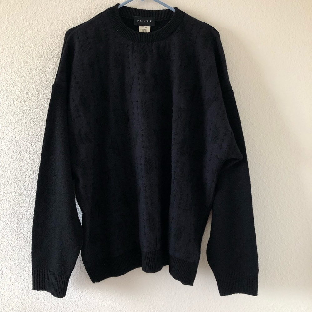 - Men’s Falke black knitted wool blend sweater size 54 texture 3D design f…